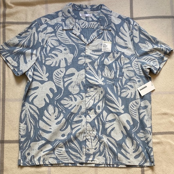 Sonoma Blue Leaf Print Camp Shirt Men's Shirt - Picture 1 of 8